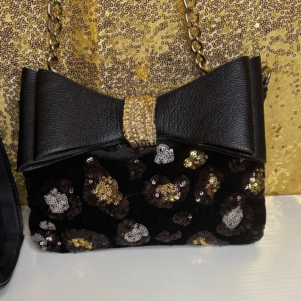 Betsey Johnson Evening Prowl Sequined Velvet Convertible satchel set